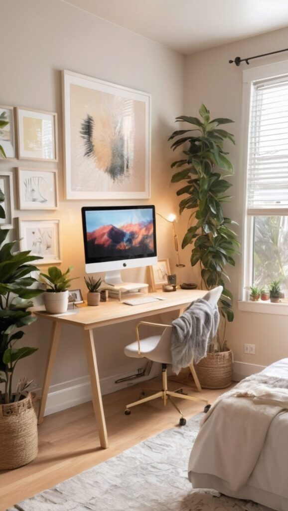 work from home, office setup, bedroom office, remote work, home office