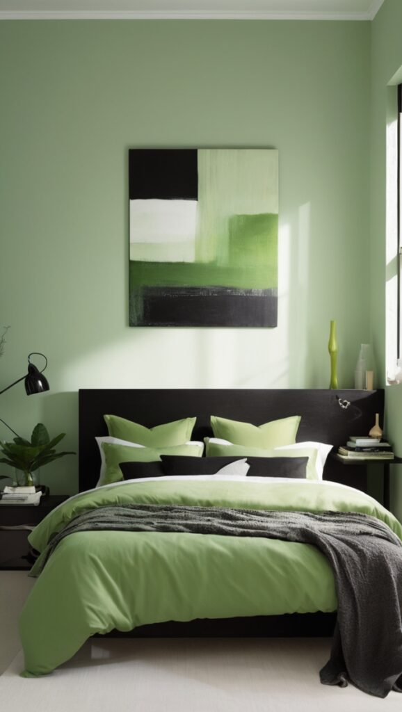 green and black bedding, black and green decor, green and black curtains, black and green wallpaper, green and black furniture