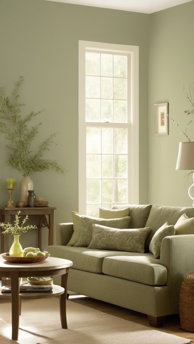green living room ideas, sage green decor, cozy living room design, sage green interior, relaxing living room ideas 
