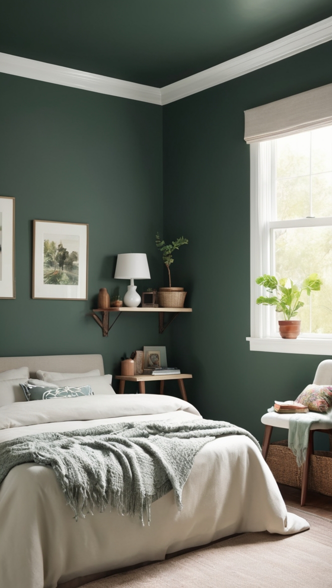 dark green bedroom decor, dark green interior design, moody bedroom ideas, luxurious bedroom decor, elegant bedroom design
