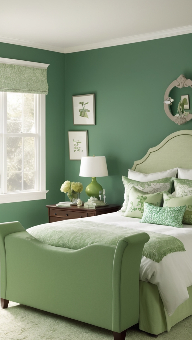 emerald green decor, emerald green paint, emerald green bedroom furniture, emerald green bedding, emerald green curtains