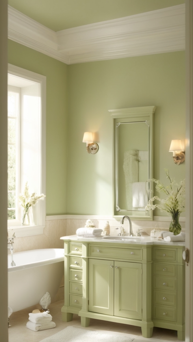 green bathroom decor, modern beige bathroom, luxurious green bath, elegant beige shower, stylish green tiles 
