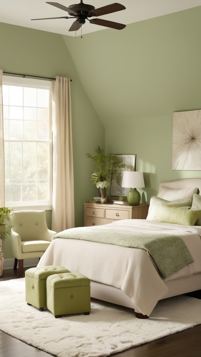 green bedroom decor, beige bedding, designer bedding, luxury home decor, interior design trends