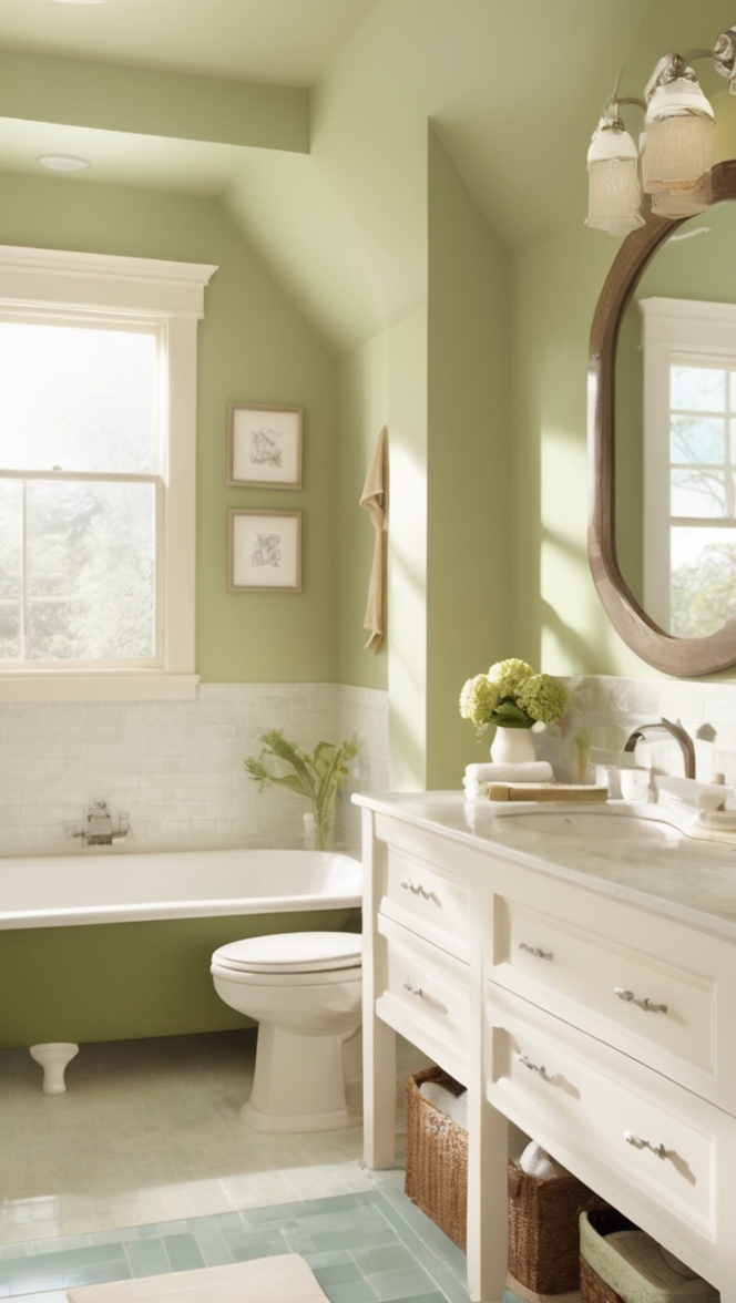 green bathroom decor, tan bathroom accessories, natural bathroom design, eco-friendly bathroom ideas, sustainable bathroom products