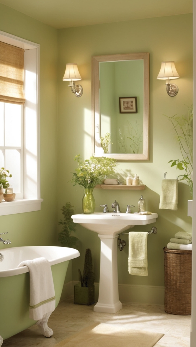 green bathroom decor, tan bathroom accessories, natural bathroom design, eco-friendly bathroom ideas, sustainable bathroom products 