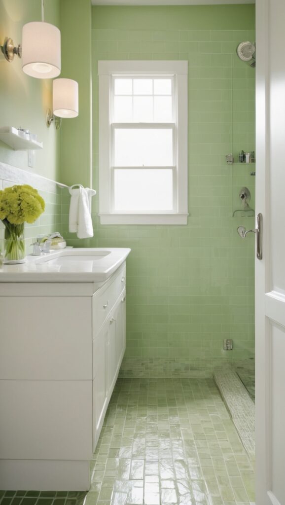 green glass subway tile, green ceramic subway tile, green subway tile shower, green subway tile backsplash, green beveled subway tile