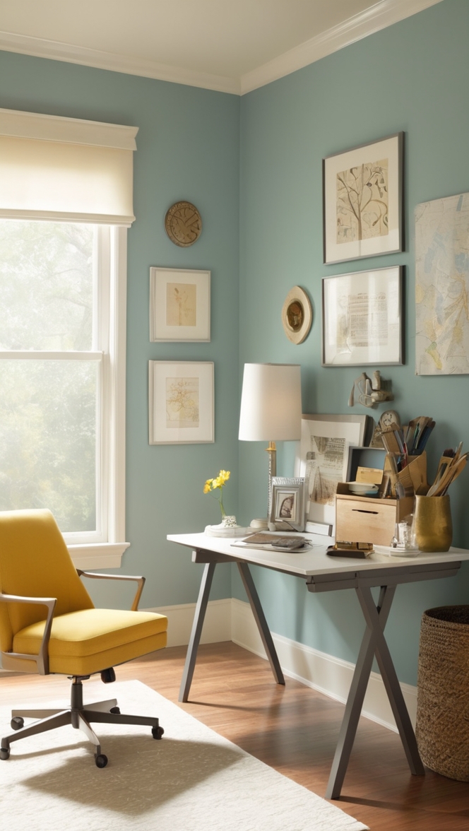 home office design, small office layout, cozy workspace, compact desk setup, minimalist home office