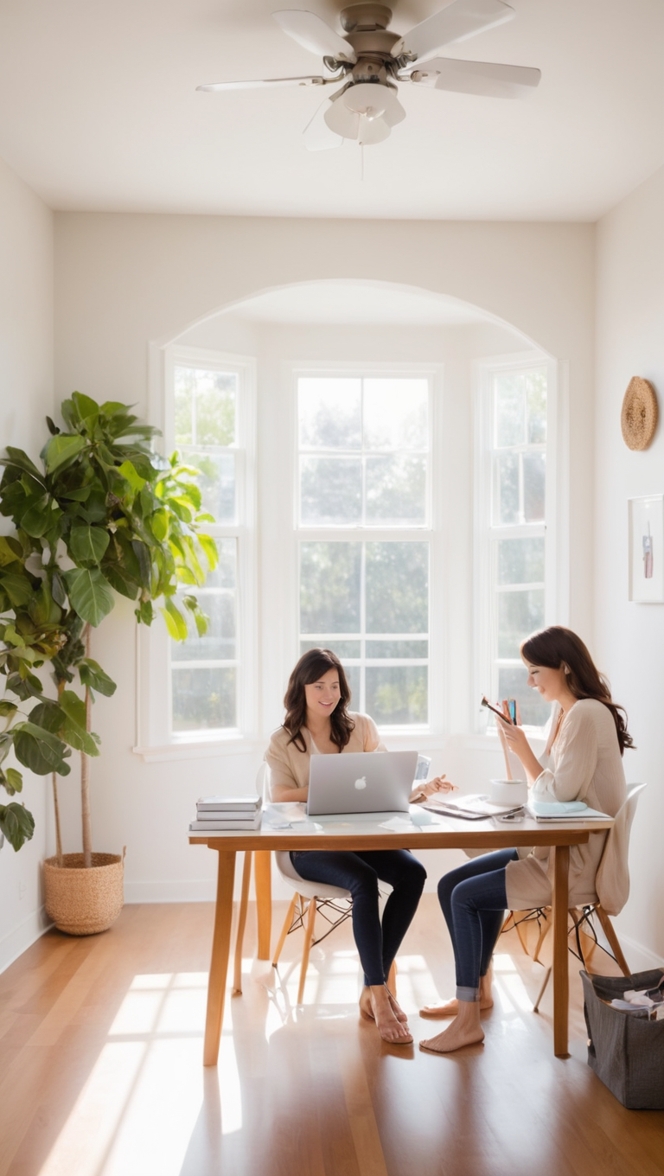 home office design, couple desk setup, dual workstation setup, home office organization, shared office space 
