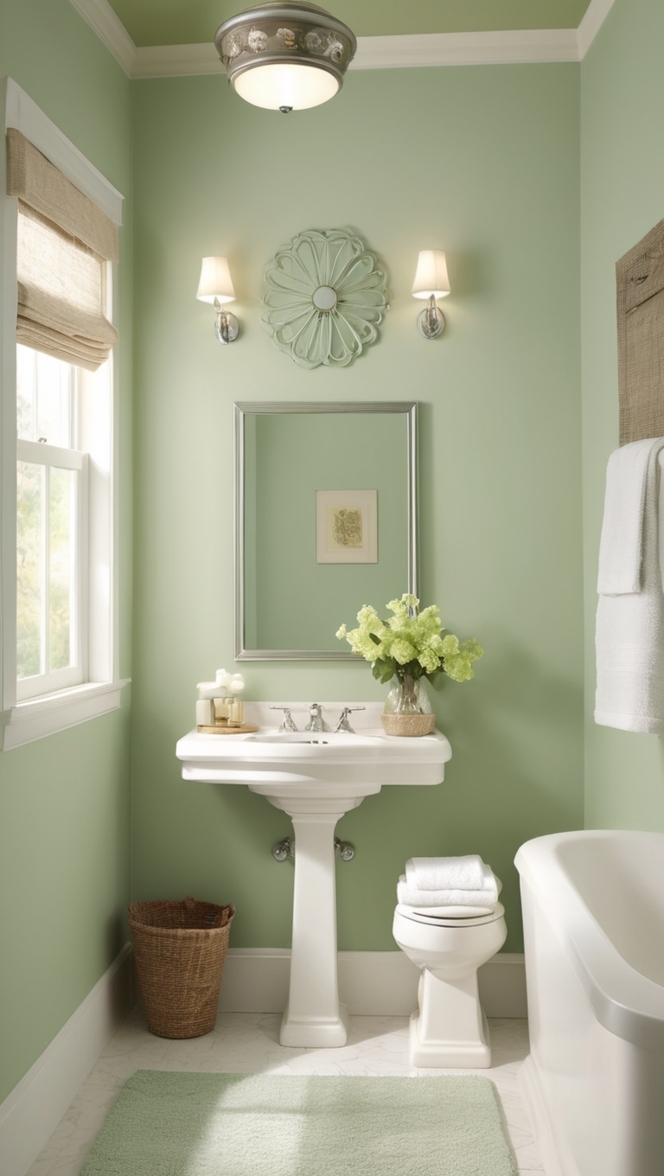 light green tile, light green paint, light green decor, light green accessories, light green bathroom ideas