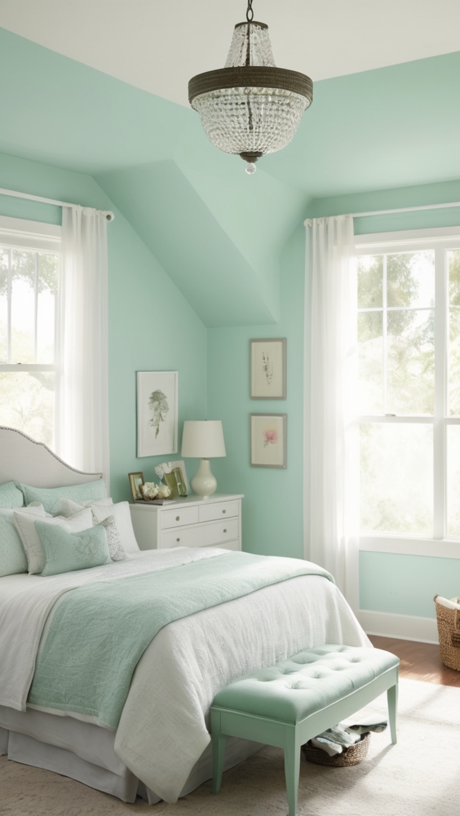 mint green decor, mint green bedding, mint green walls, mint green furniture, mint green curtains