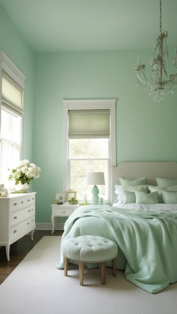 mint green decor, mint green bedding, mint green walls, mint green furniture, mint green curtains