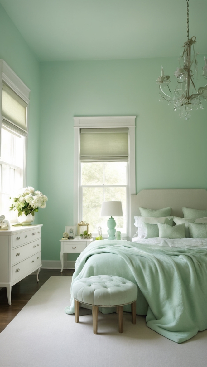 mint green decor, mint green bedding, mint green walls, mint green furniture, mint green curtains 