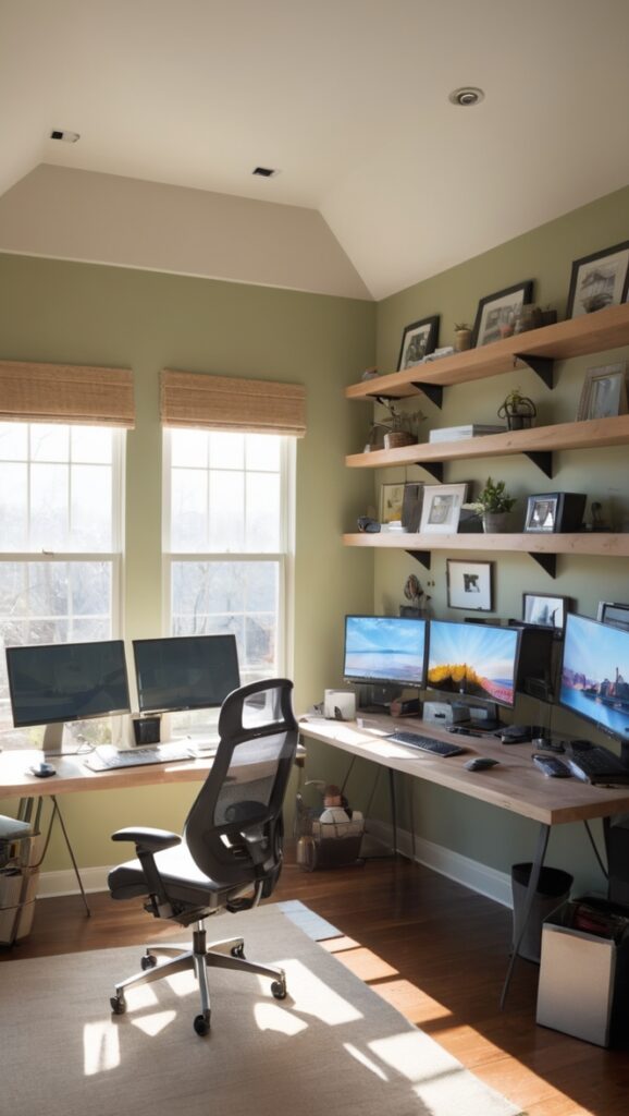 dual monitor setup, home office setup, productivity increase, work from home, desk organization