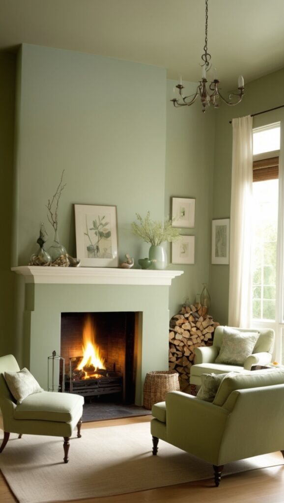 sage green paint, home decor ideas, interior design, modern living room, cozy atmosphere