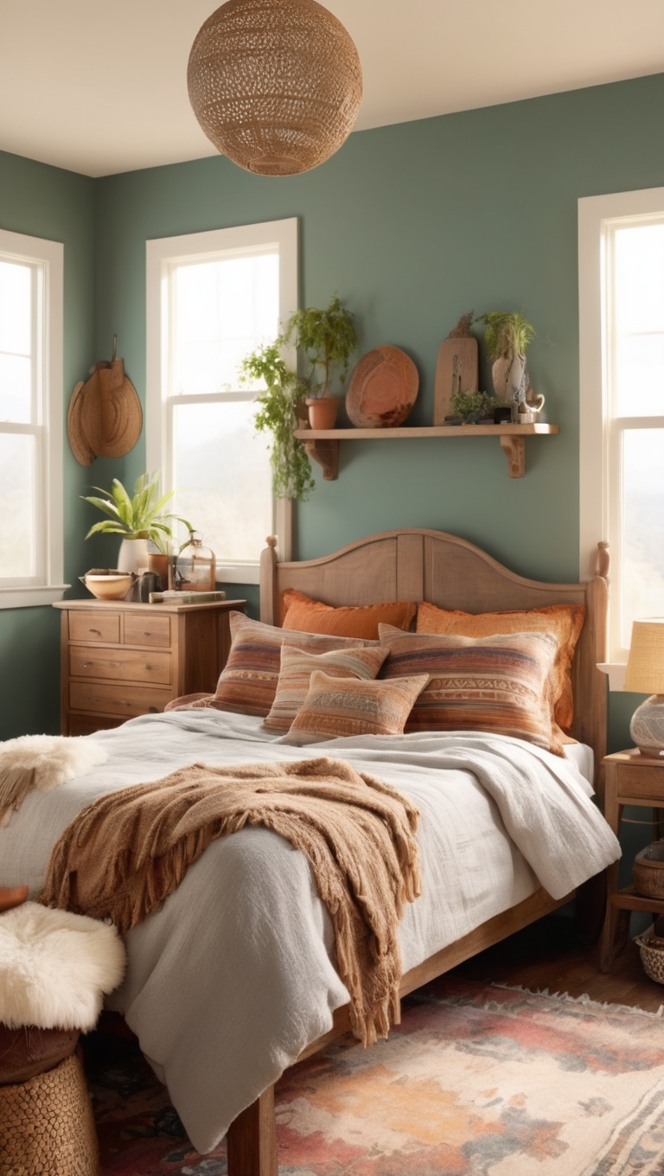 Earth tone bedroom decor, Boho style bedding, Natural home furnishings, Rustic chic bedroom, Organic bedding materials