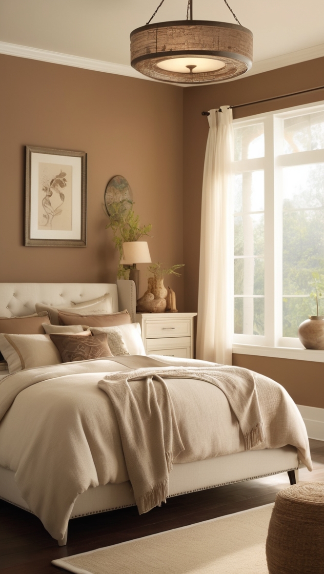 earthy bedroom design, luxury bedding, high-end bedroom furniture, upscale decor, luxurious bedroom accessories