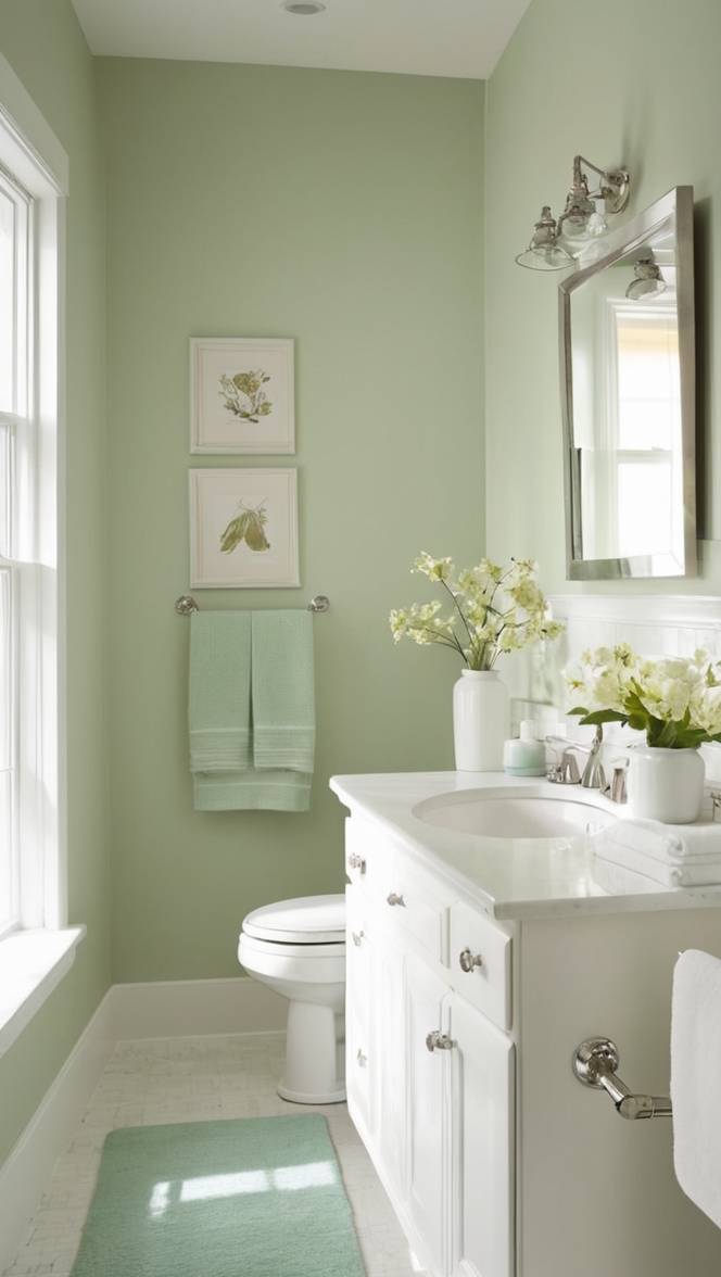 bathroom renovation, green tiles, white sink, modern bathroom design, luxury bathroom, spa-like bathroom