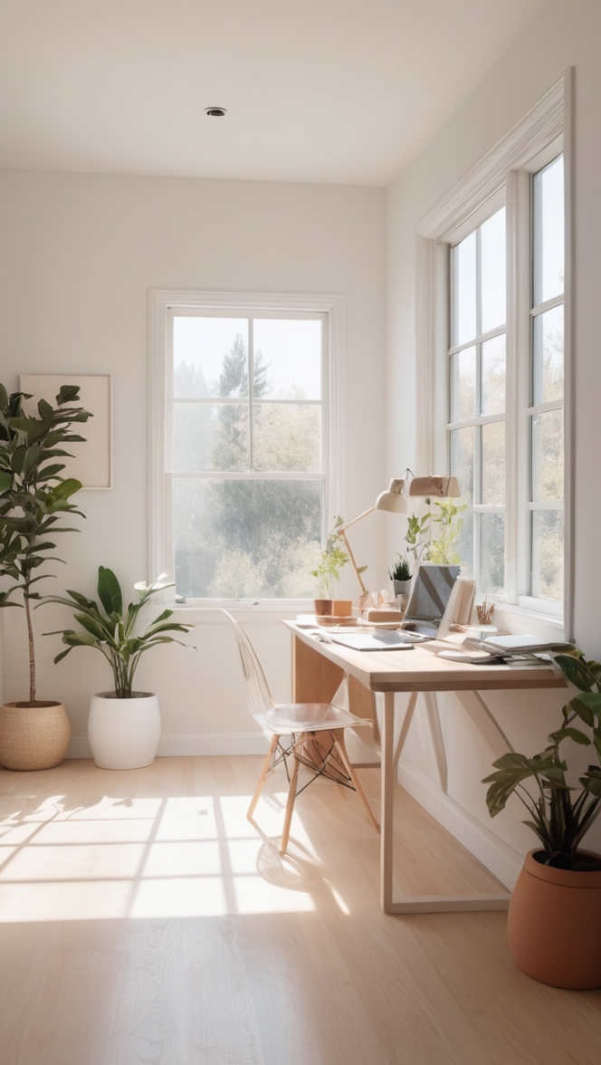 home office design, modern home office, stylish office decor, simple work space, contemporary workspace 