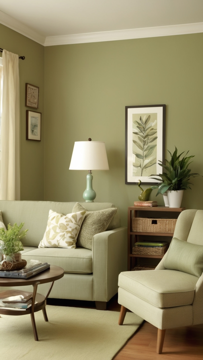 sage green paint, paint colors for living room, accent wall ideas, wall painting designs, green home decor 