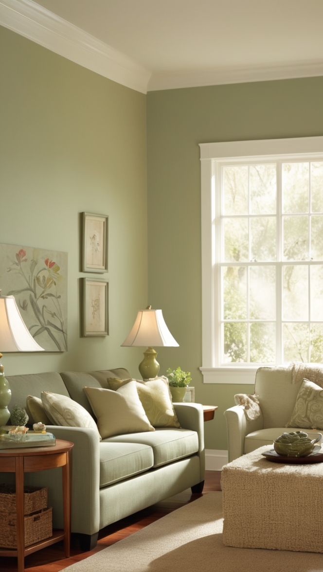 sage green sofa, cream carpet, living room decor, modern aesthetic, cozy furniture