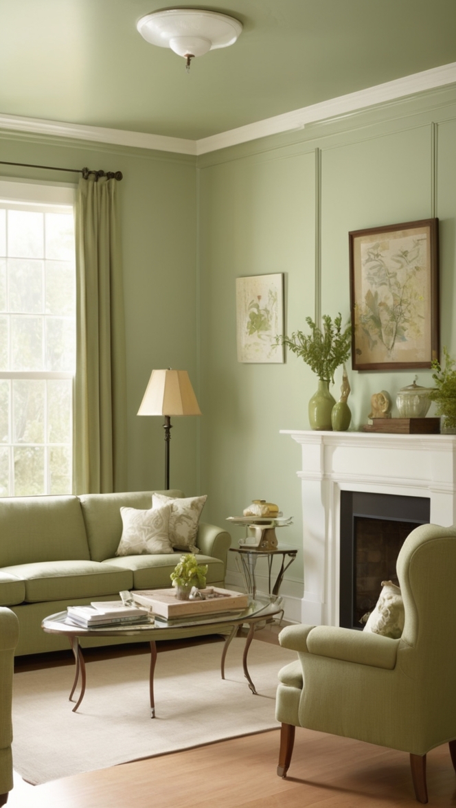sage green decor, green paneling ideas, living room design, modern wall panels, interior decorating 