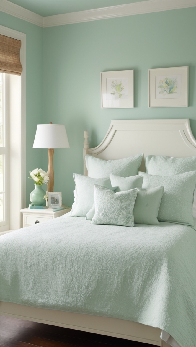 seafoam green paint, seafoam green furniture, seafoam green decor, seafoam green walls, seafoam green bedding