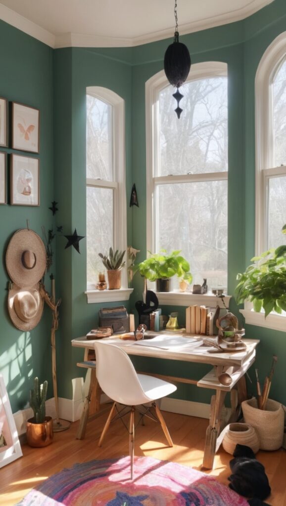 witchy home decor, gothic home office, dark academia style, mystical office setup, witchy workspace