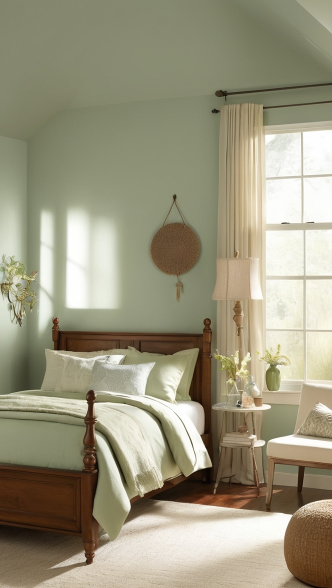light green bedroom decor, light sage green paint, sage green bedroom ideas, sage green bedroom walls, light sage green bedding
