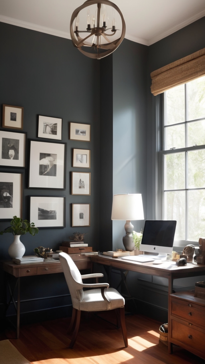 masculine office decor, masculine home workspace, moody office design, masculine office theme, modern man cave office 