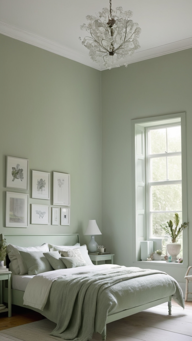 sage green bedding 
grey bedroom furniture 
modern green bedroom 
gray and green decor 
sage green walls 