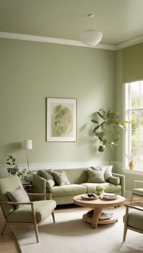 sage green decor, green living room ideas, sage green walls, sage green furniture, green home accessories