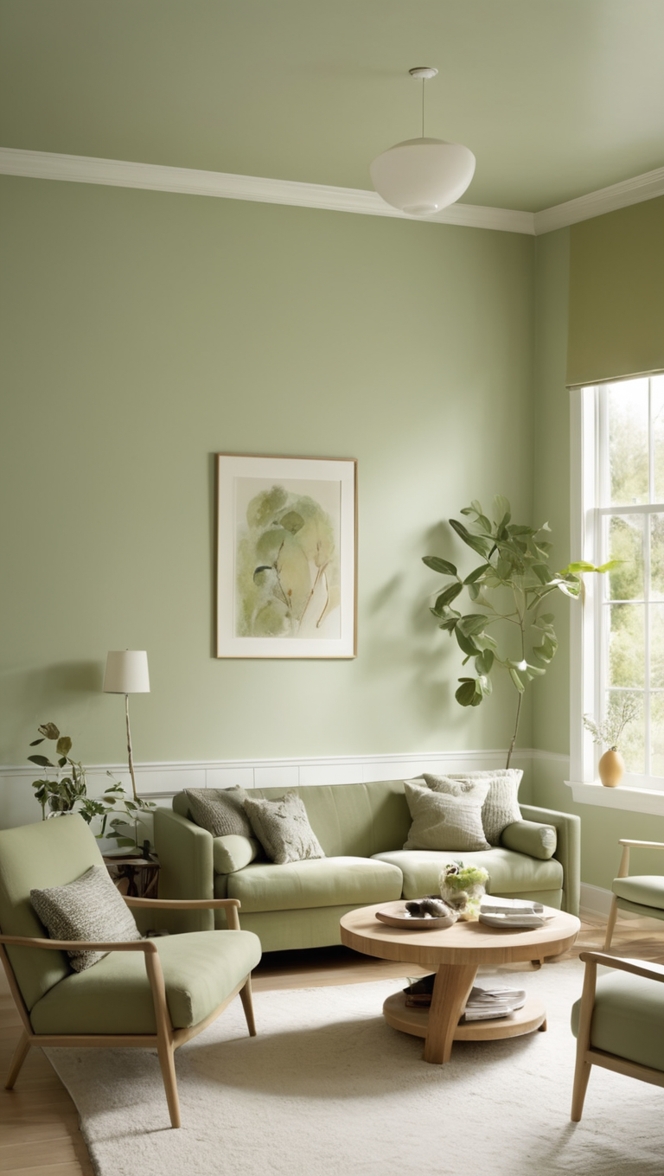 sage green decor, green living room ideas, sage green walls, sage green furniture, green home accessories 